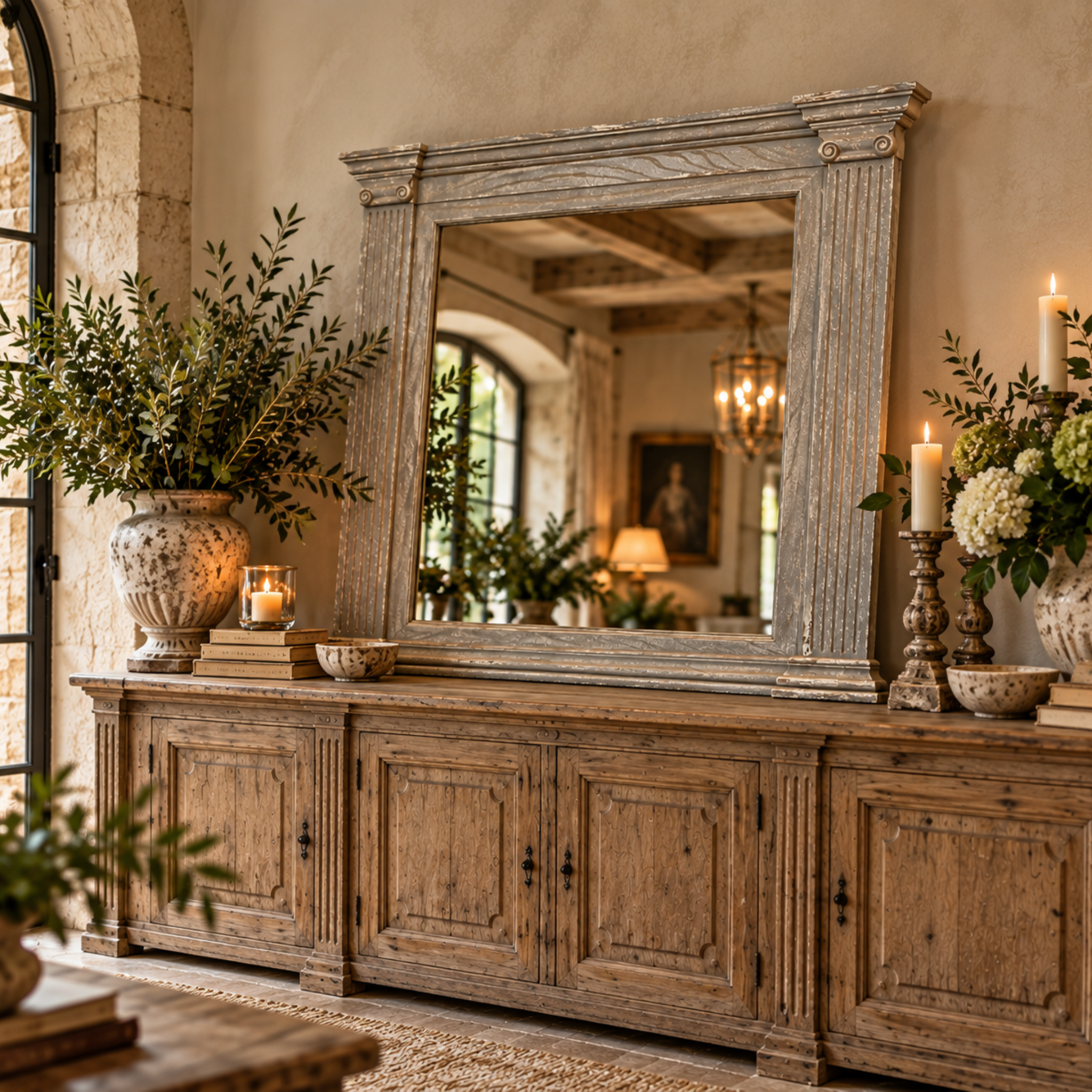 FRENCH COUNTRY CARVED OVERMANTEL MIRROR