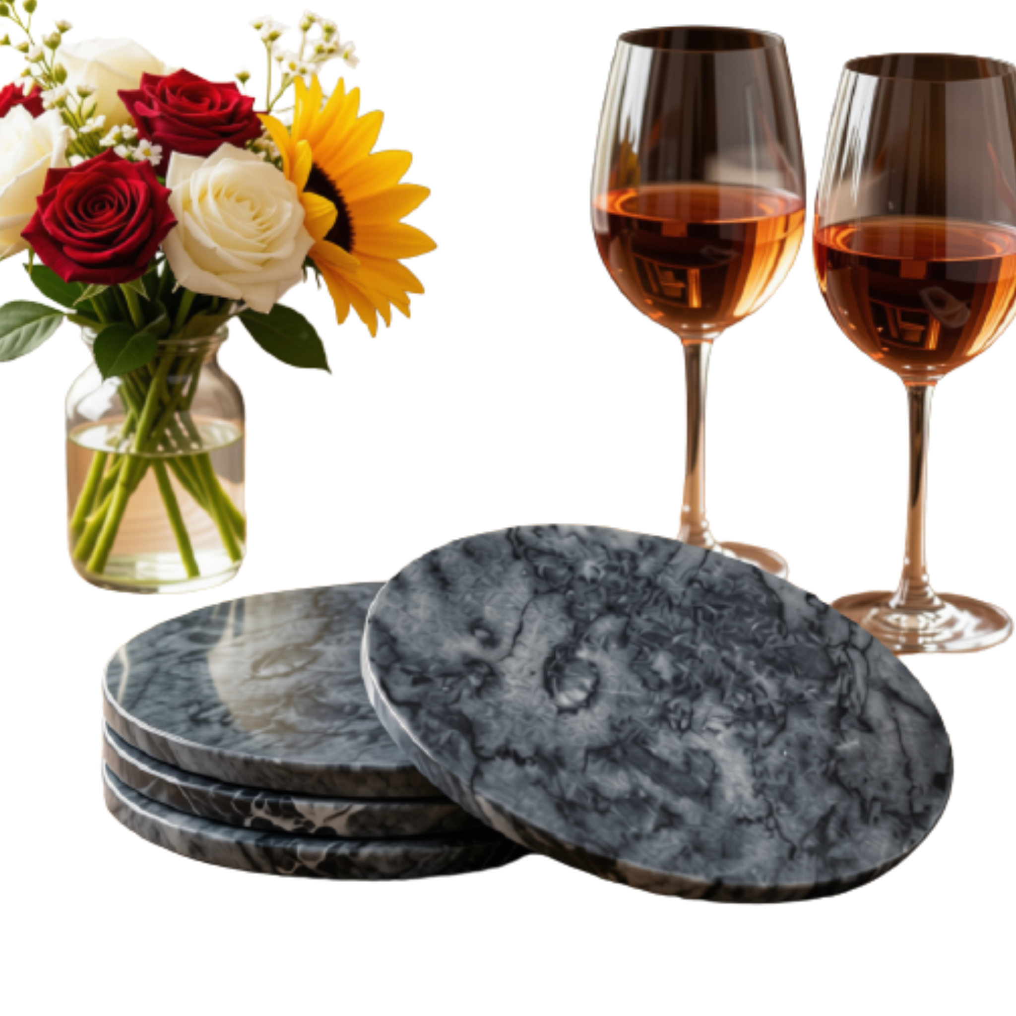 NATURAL MARBLE COASTERS - BLACK