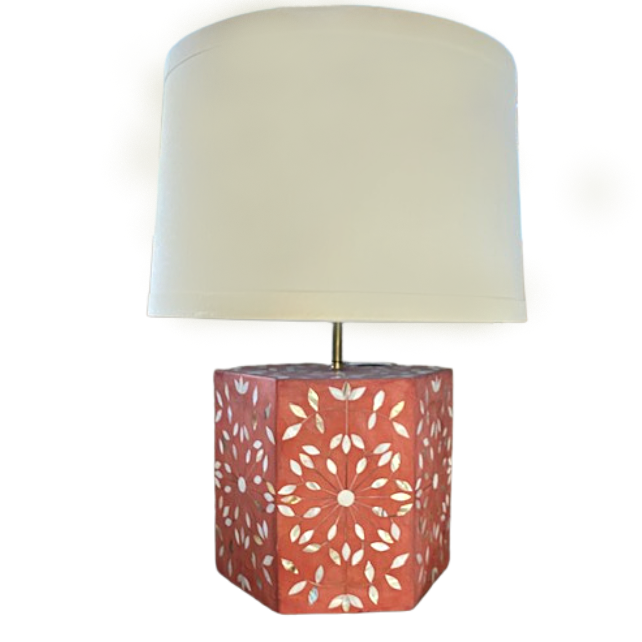 MOTHER OF PEARL BONE INLAY SCARLET TABLE LAMP SHADE - LINEN SHADE