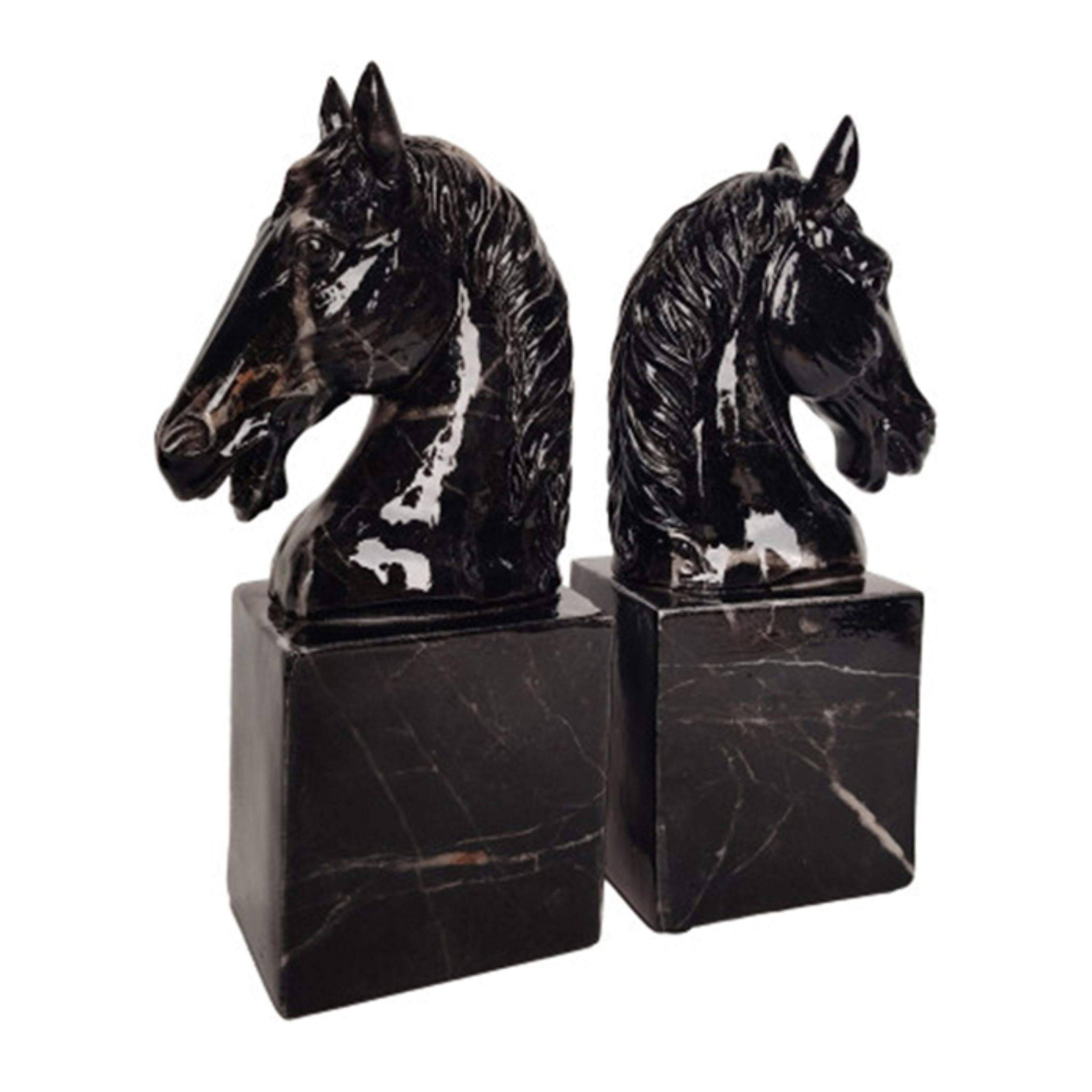 GATES RESIN BLACK MARBLE STYLE HORSE BOOKENDS