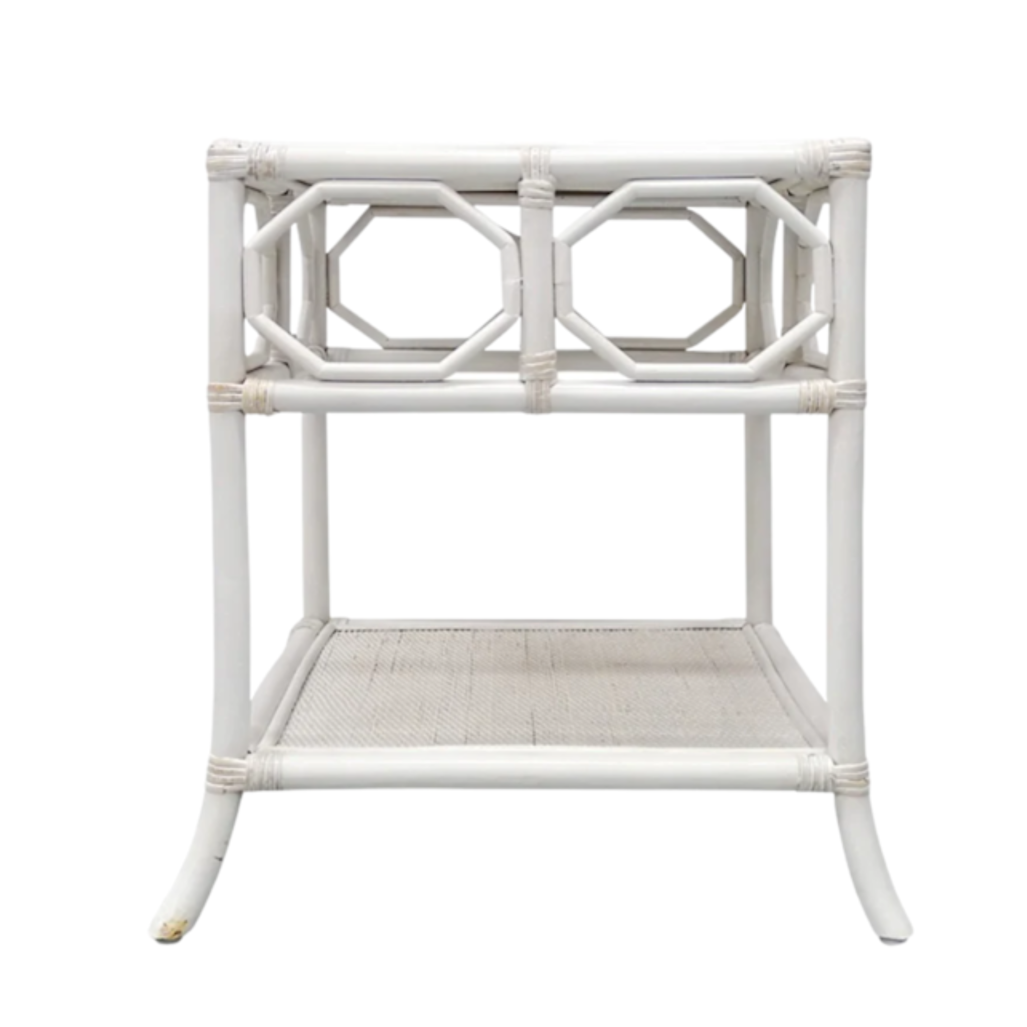 RATTAN & BAMBOO SIDE TABLE - WHITE