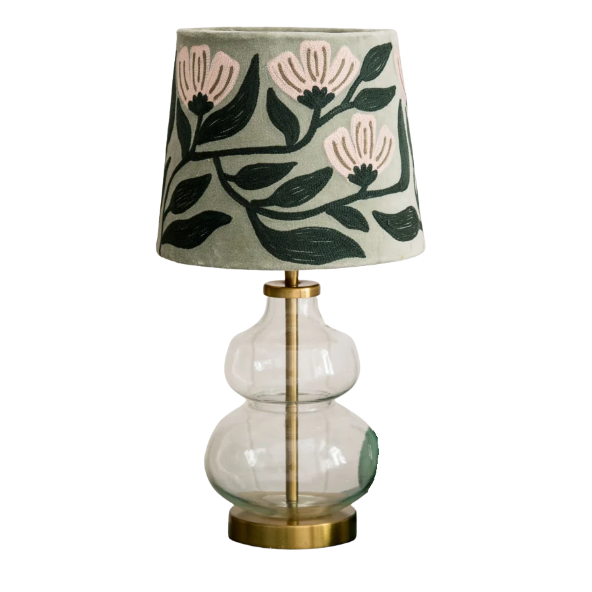 GOURD HOURGLASS TABLE LAMP WITH SAGE GREEN VELVET TAPERED SHADE