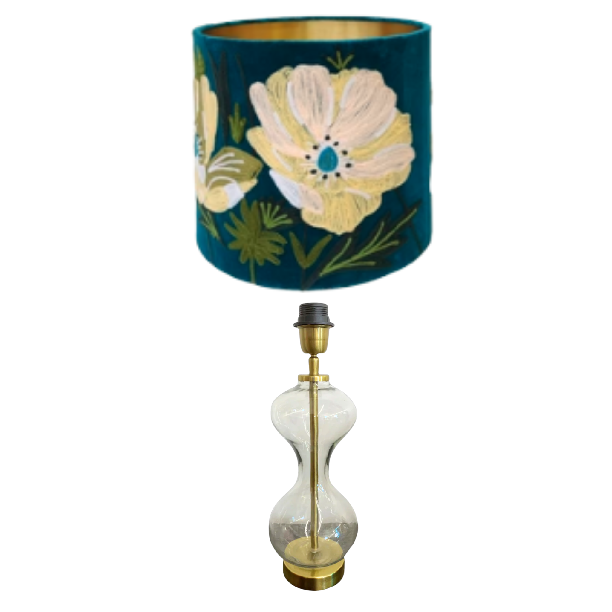 HOURGLASS TABLE LAMP WITH VELVET WILDFLOWER DRUM SHADE