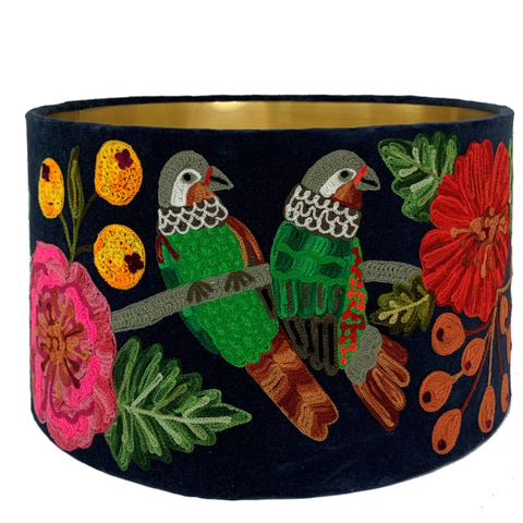 DRUM SHADE - PARROTS - MIDNIGHT BLUE