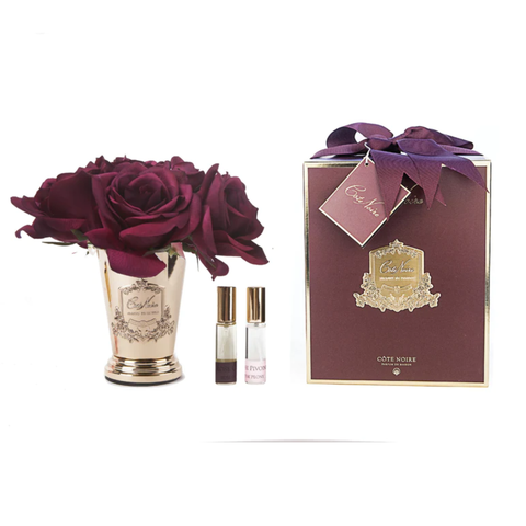 COTE NOIRE - SEVEN ROSE BOUQUET - CARMINE RED - GOLD GOBLET