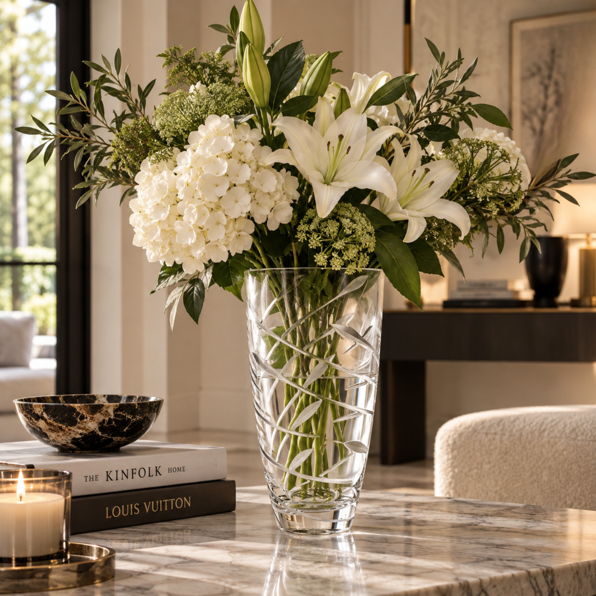 THE BOTANICAL ETCHED CRYSTAL VASE 30CM H