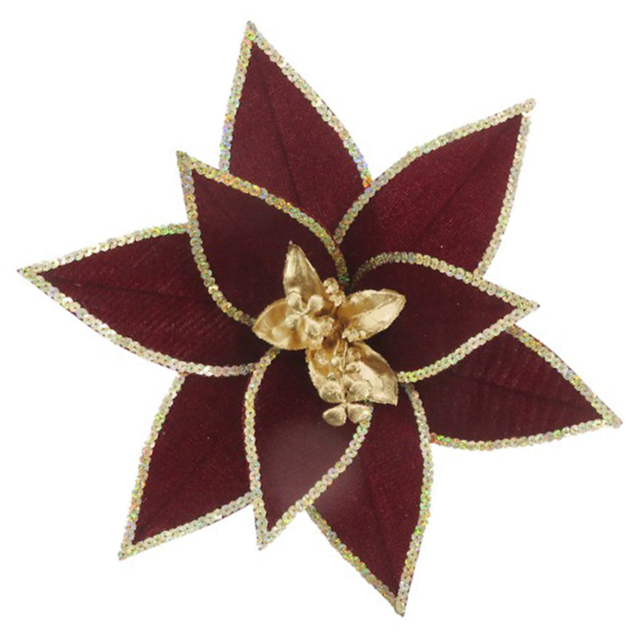 CLIP ON POINSETTIA BERGUNDY GOLD EDGE