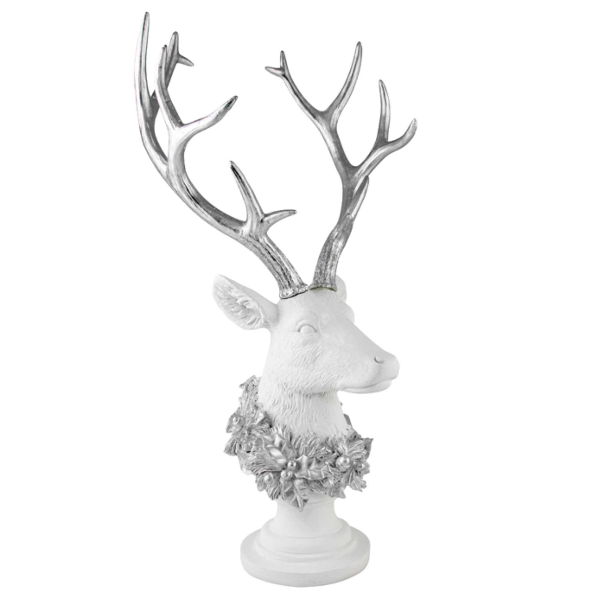 RESIN DEER HEAD ON STAND WHITE