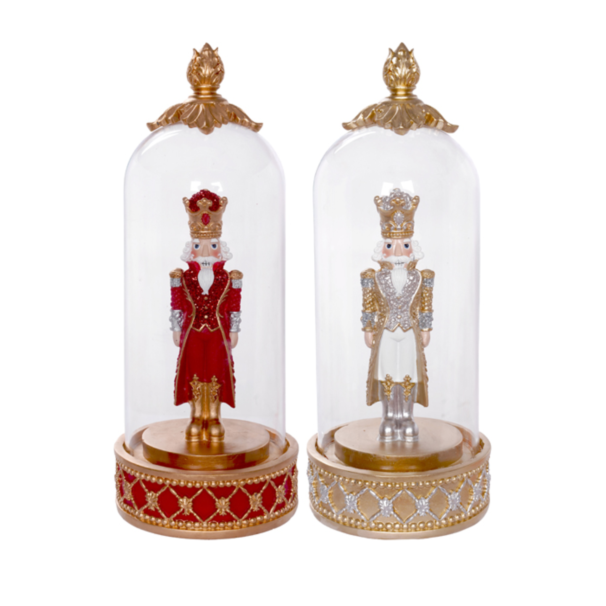 RESIN NUTCRACKER IN DOME SMALL RED OR WHITE