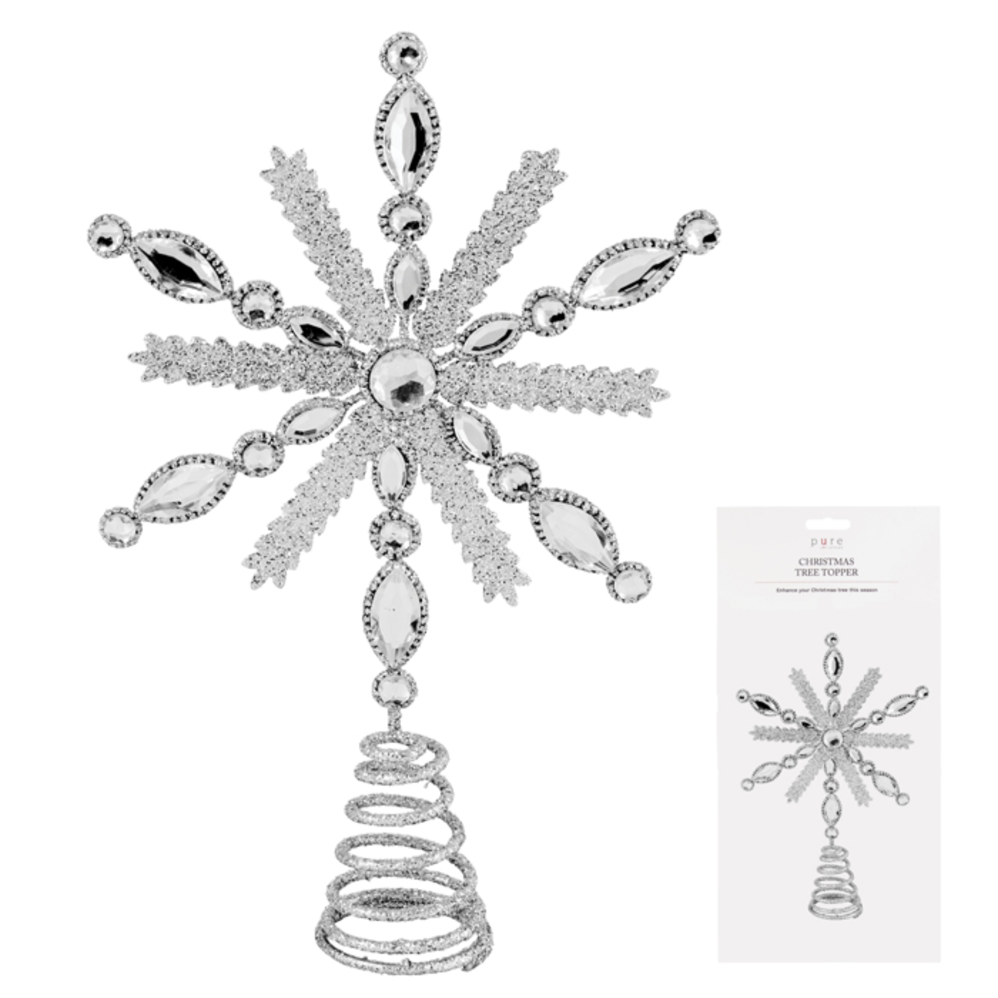 METAL SILVER GLITTER STAR TREE TOPPER