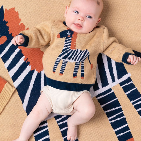 ZEBRA JUMPER 0-6 MTHS -  INDIGO CARAMEL