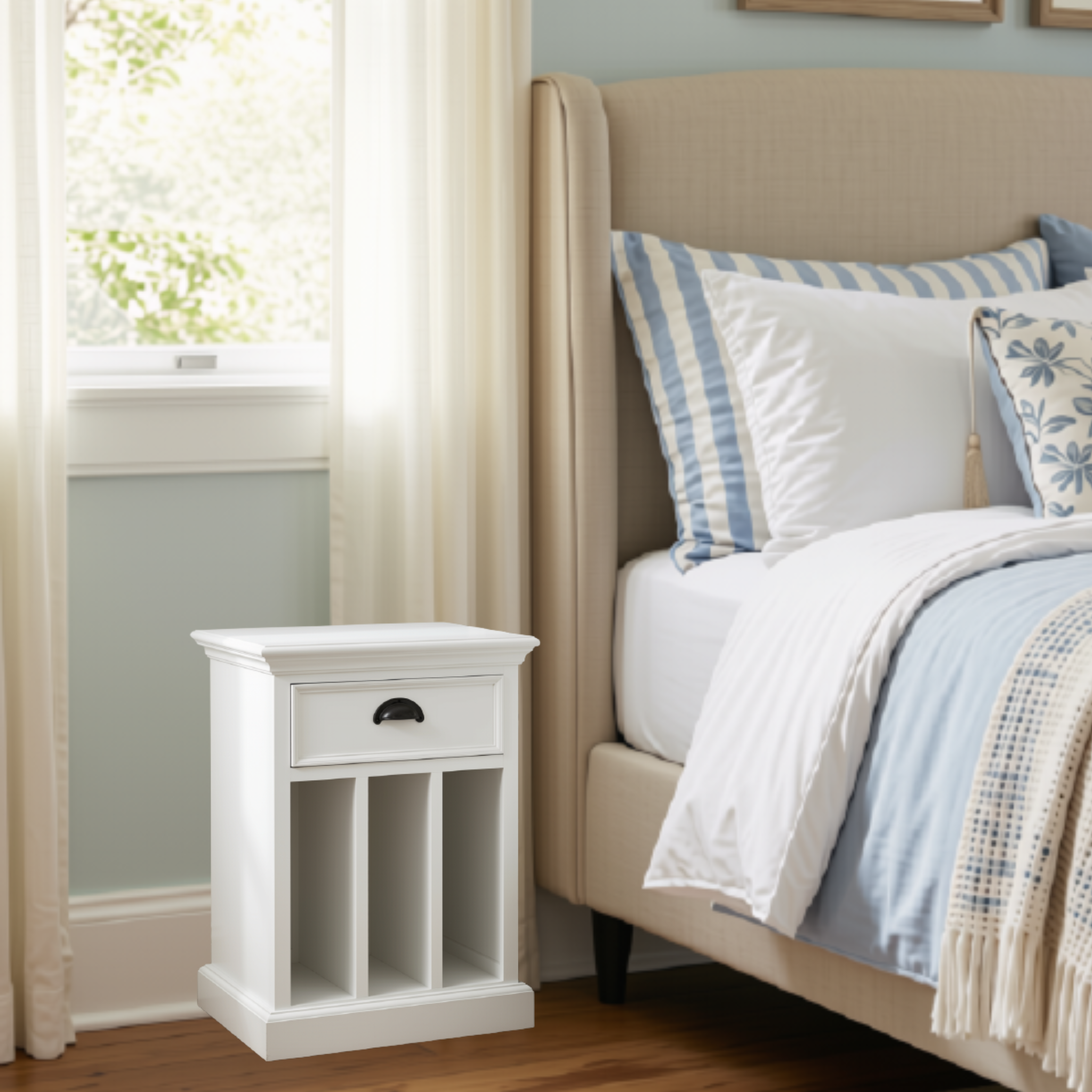 HAMPTON MAHOGANY BEDSIDE TABLE WITH DIVIDERS