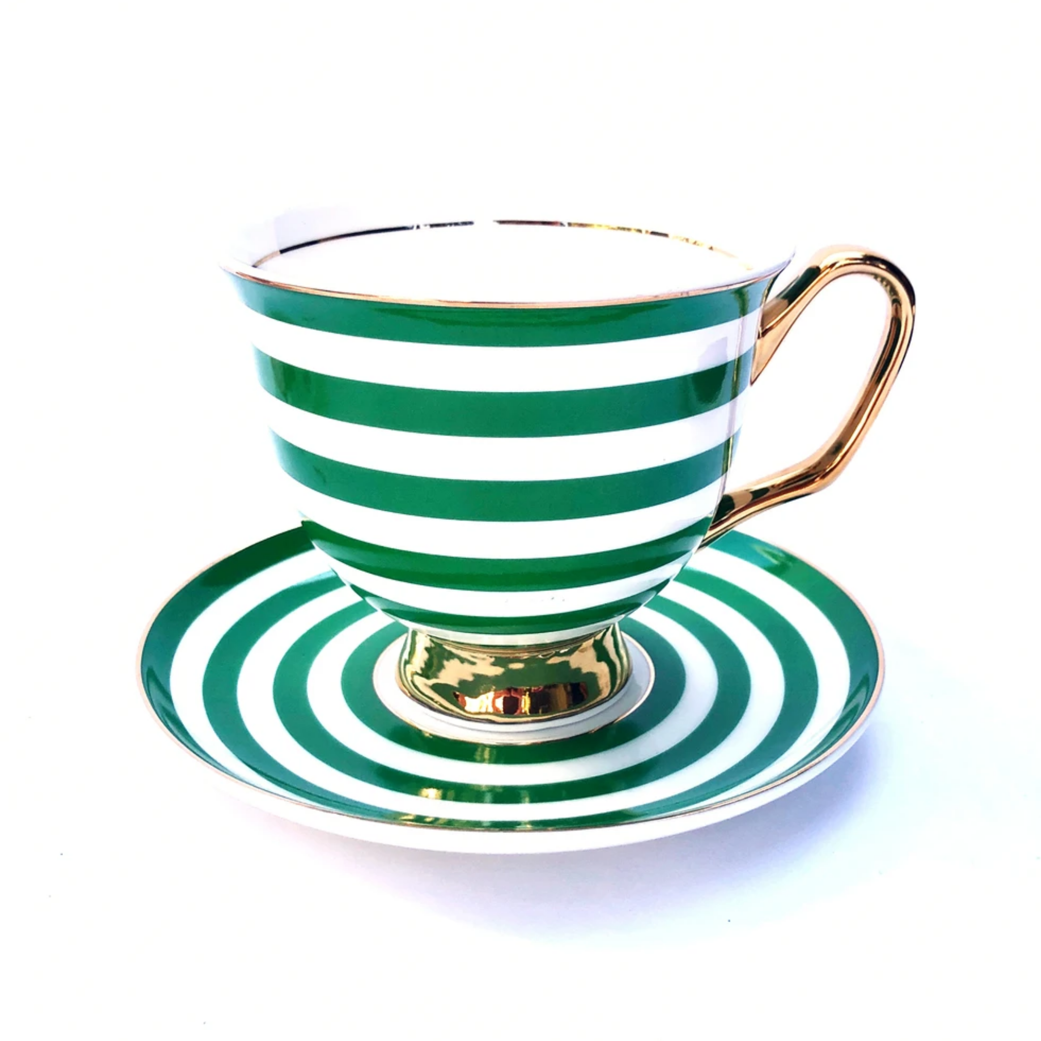 GREEN STRIPE TEACUP AND SAUCER XL 375ML