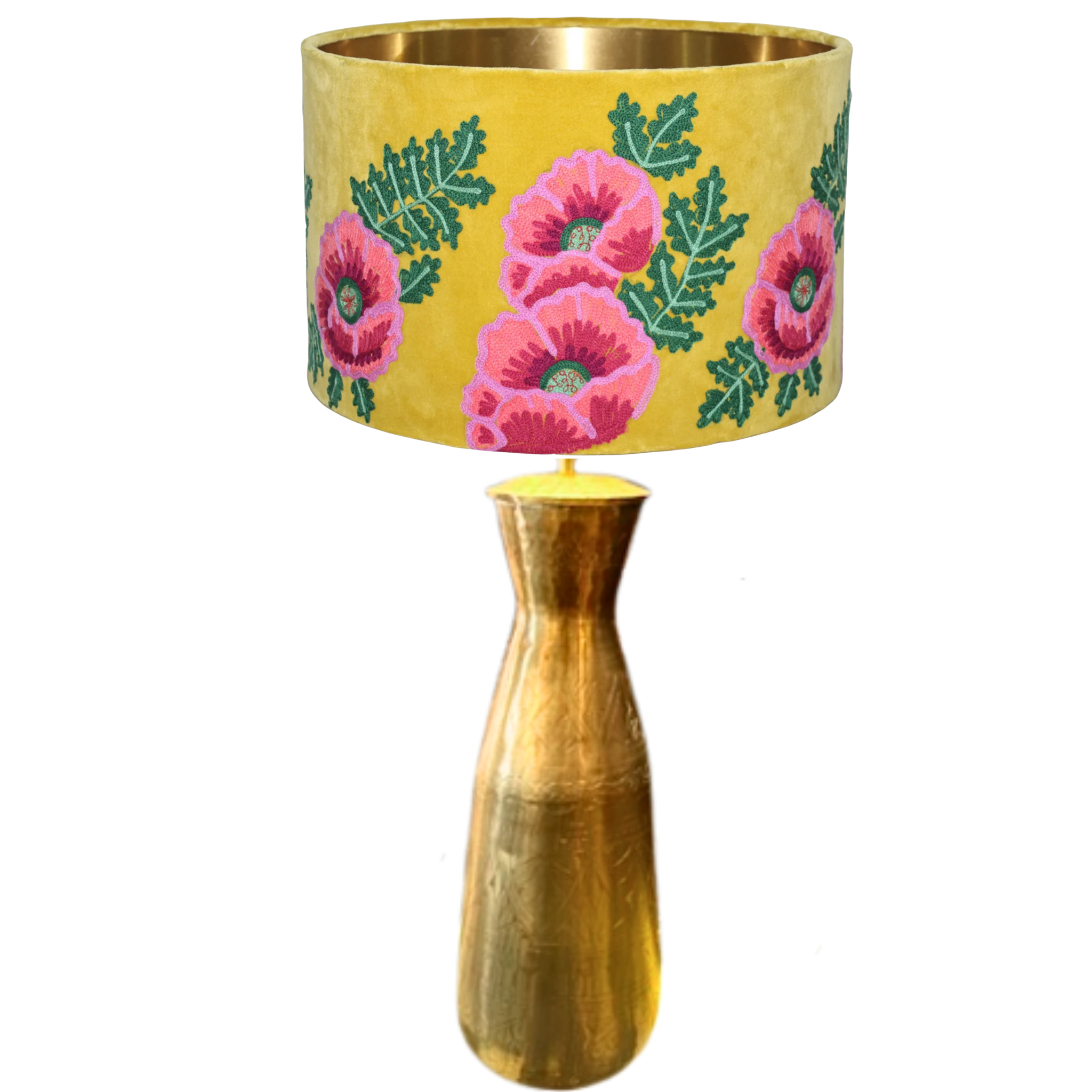 MOROCCAN HAND ETCHED LAMP BASE GOLD WITH EMBROIDERED SHADE