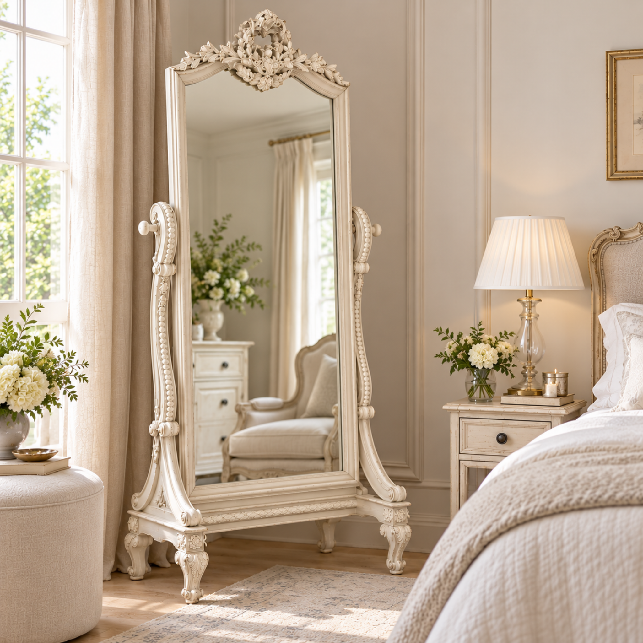 FRENCH LOUIS XV CHEVAL MIRROR-FRENCH BLUE & IVORY