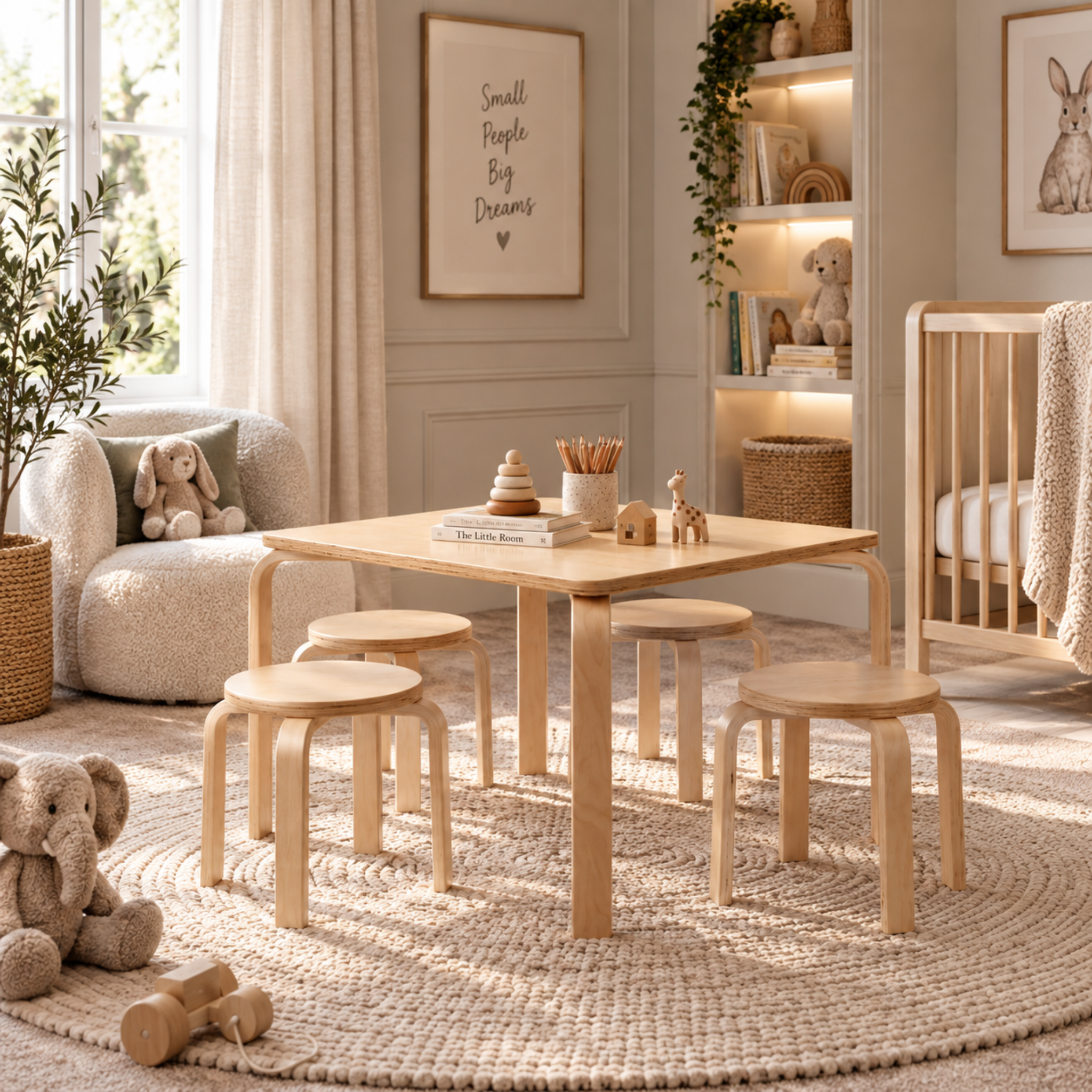 MOCKA CHILDRENS PLAY TABLE & 4 KIDS CHAIRS - BIRCH PLYWOOD