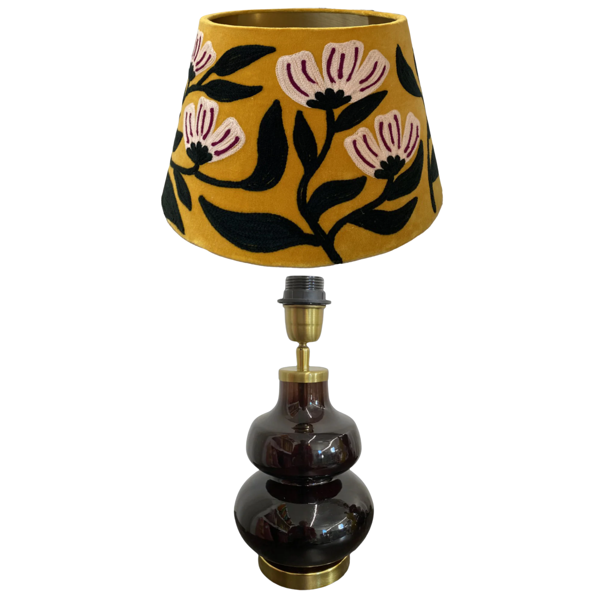 GOURD CHOCOLATE GLASS TABLE LAMP WITH VELVET SHADE