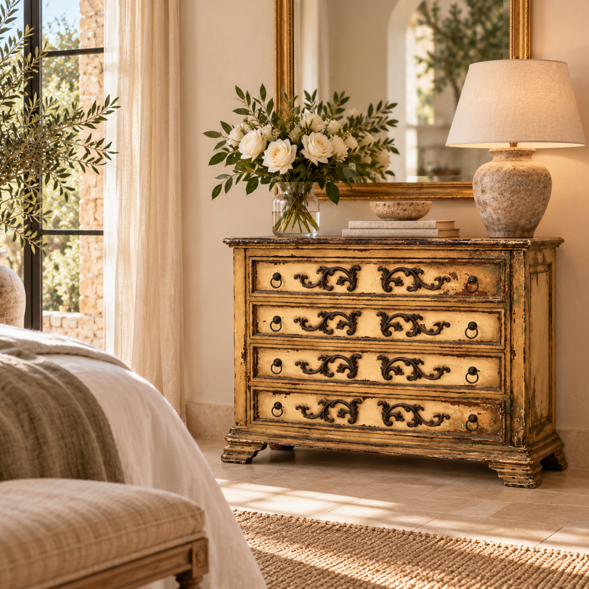 FRENCH STYLE DISTRESSED CHEST OF DRAWERS | 4 DRAWER