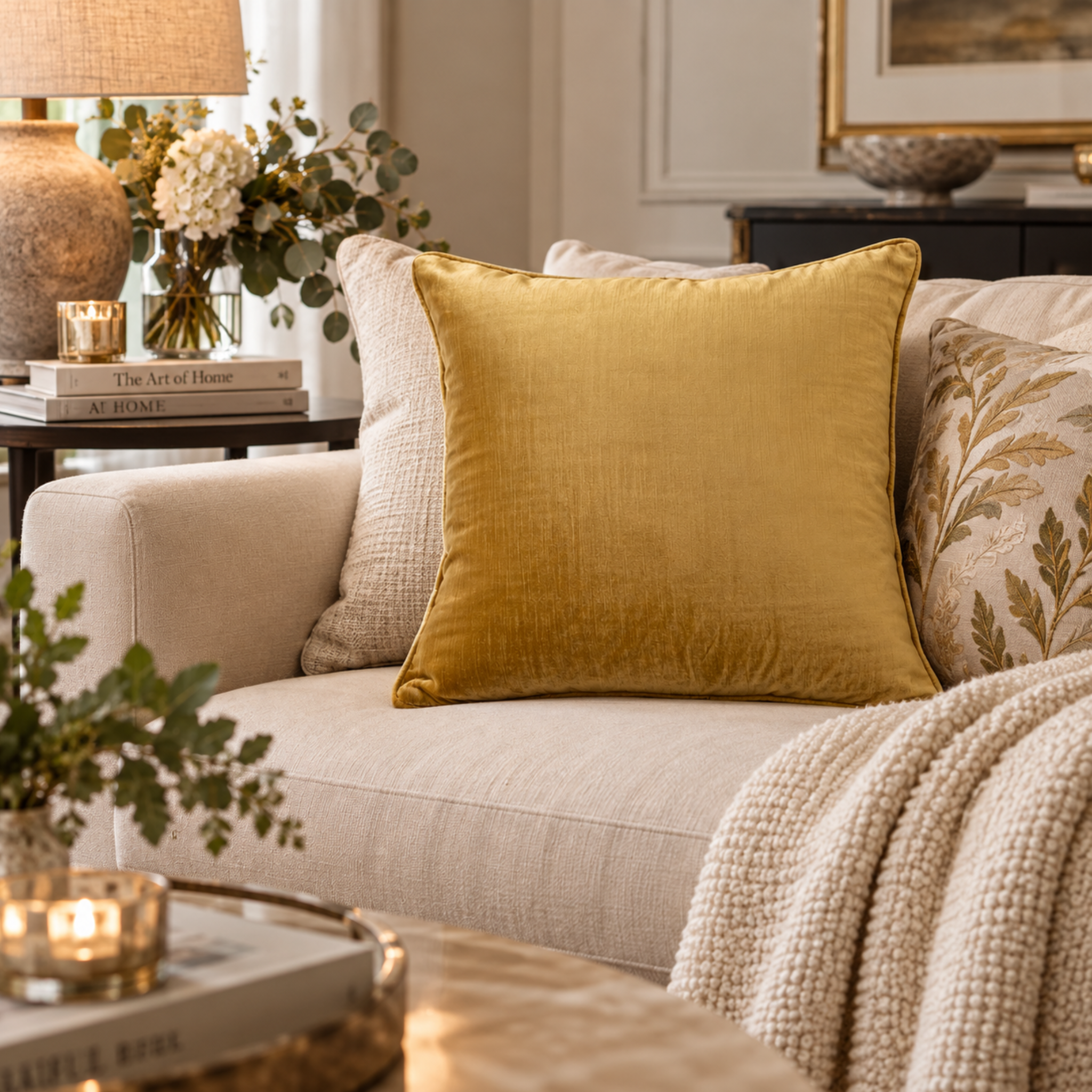 LUXE GOLD VELVET CUSHION WITH FEATHER INSERT  50CM X 50CM
