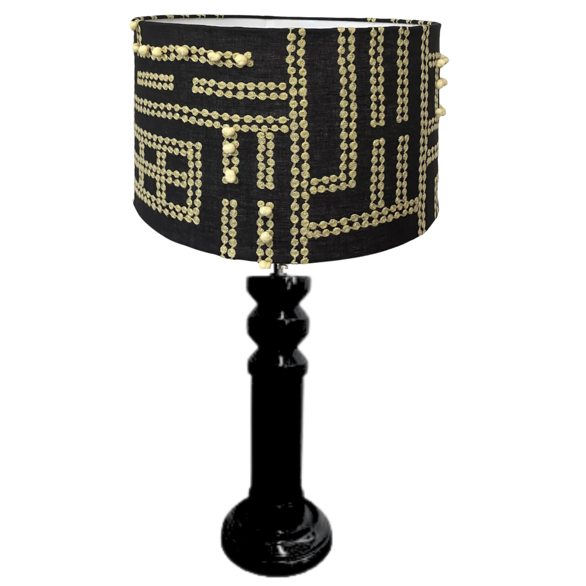 KAVERI BLACK TABLE LAMP WITH EMBROIDERED LINEN SHADE