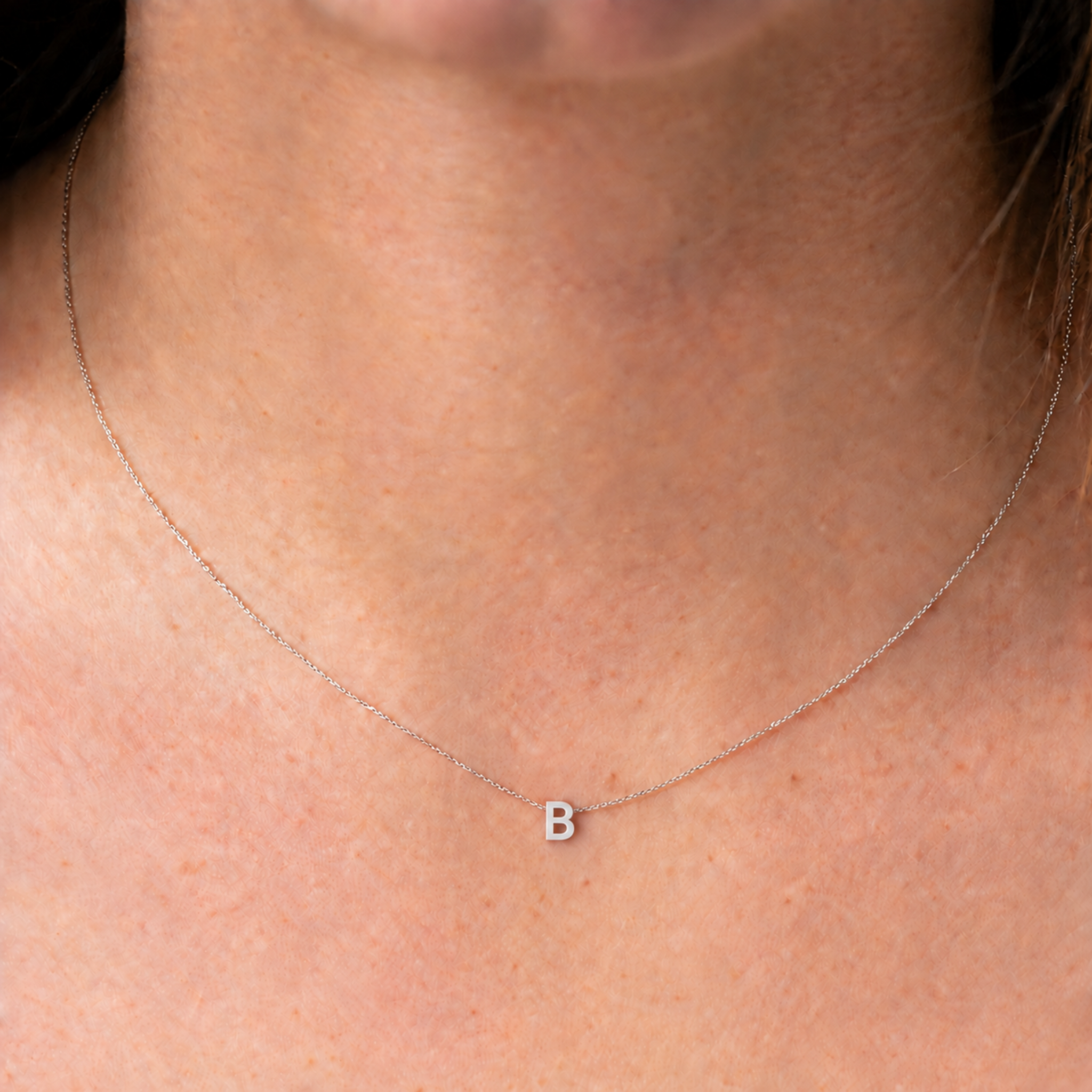 'B' INITIAL ADJUSTABLE NECKLACE - 9K WHITE GOLD