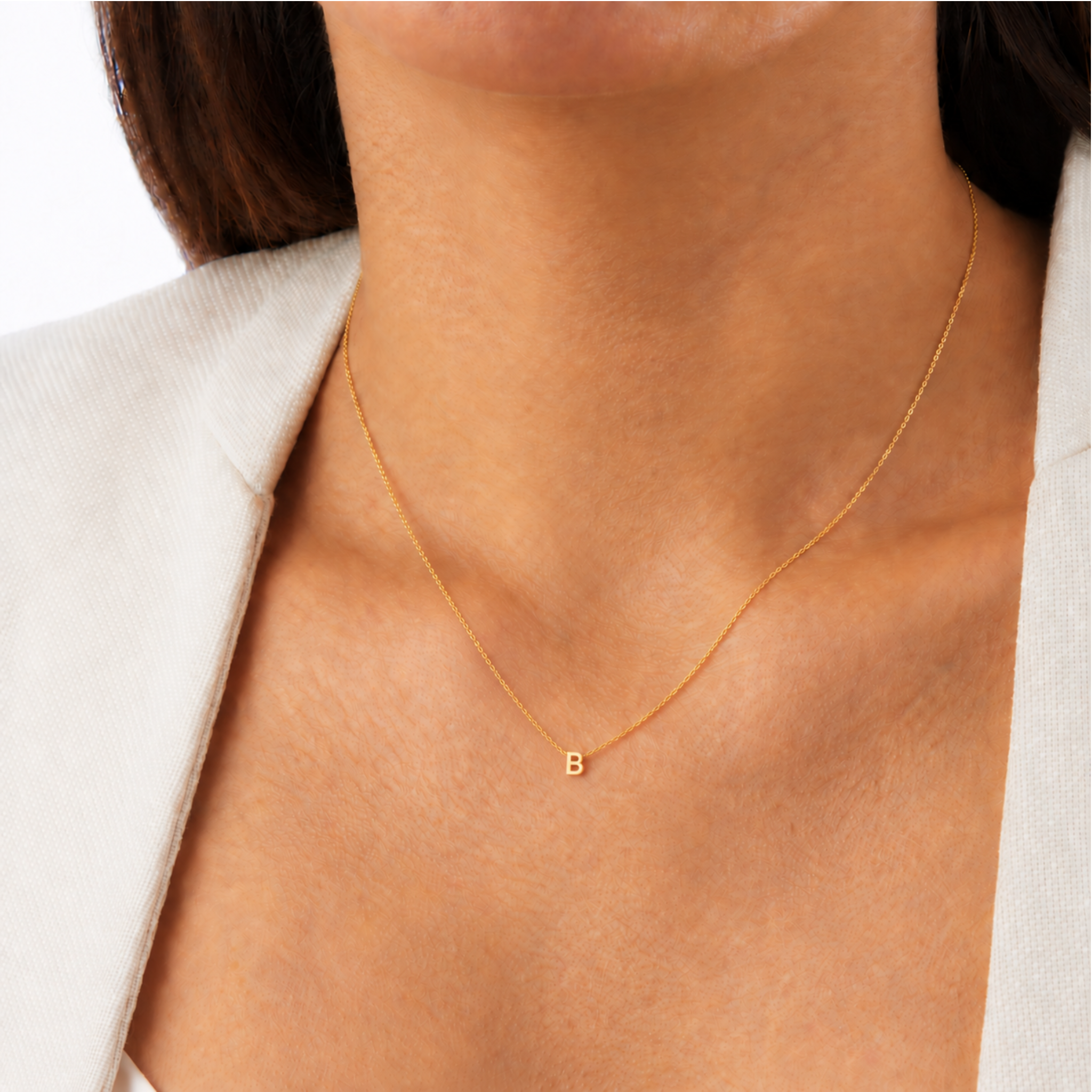 'B' INITIAL ADJUSTABLE NECKLACE - 9K YELLOW GOLD