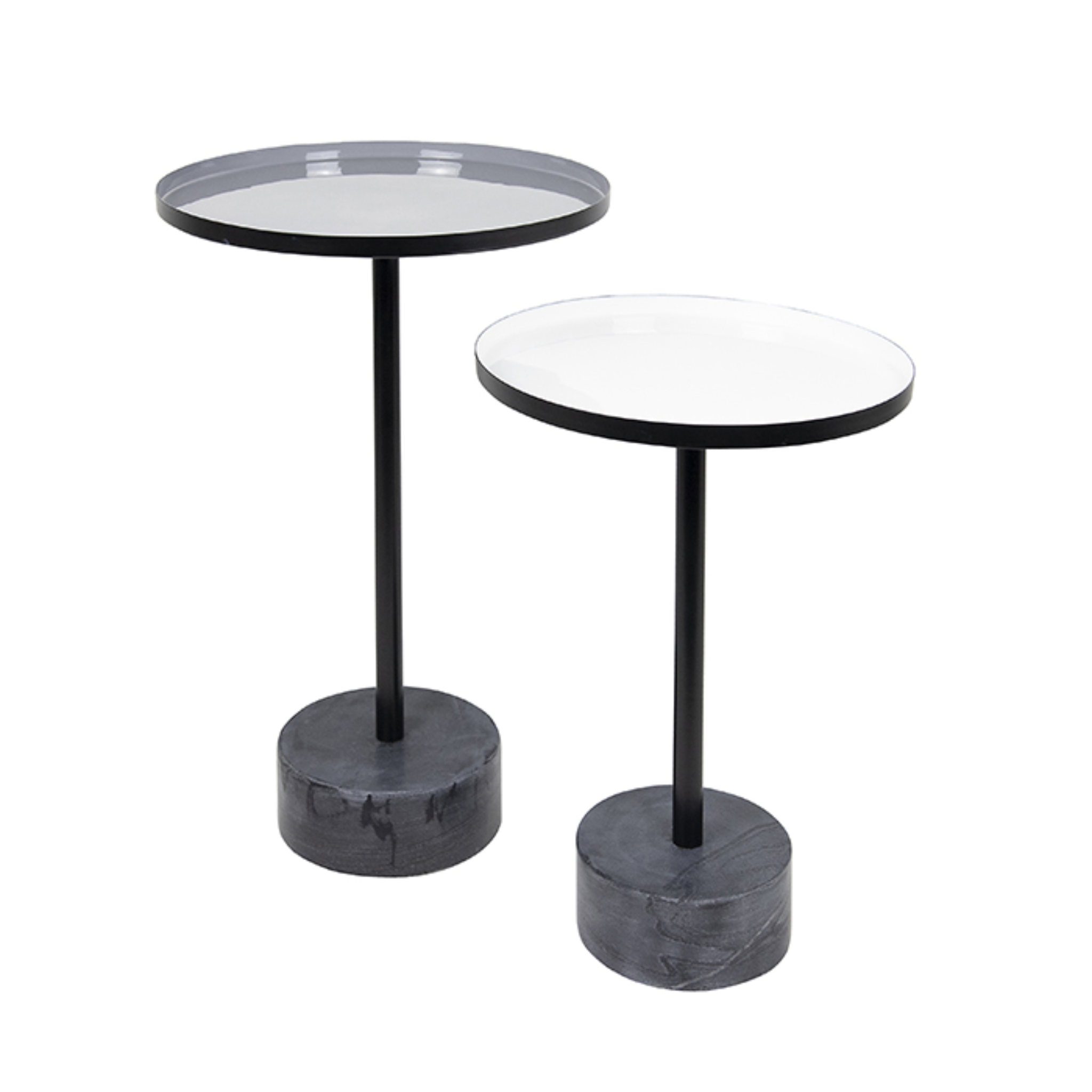 ENAMELED TABLE ON MARBLE BASE GREY WHITE - SET 2