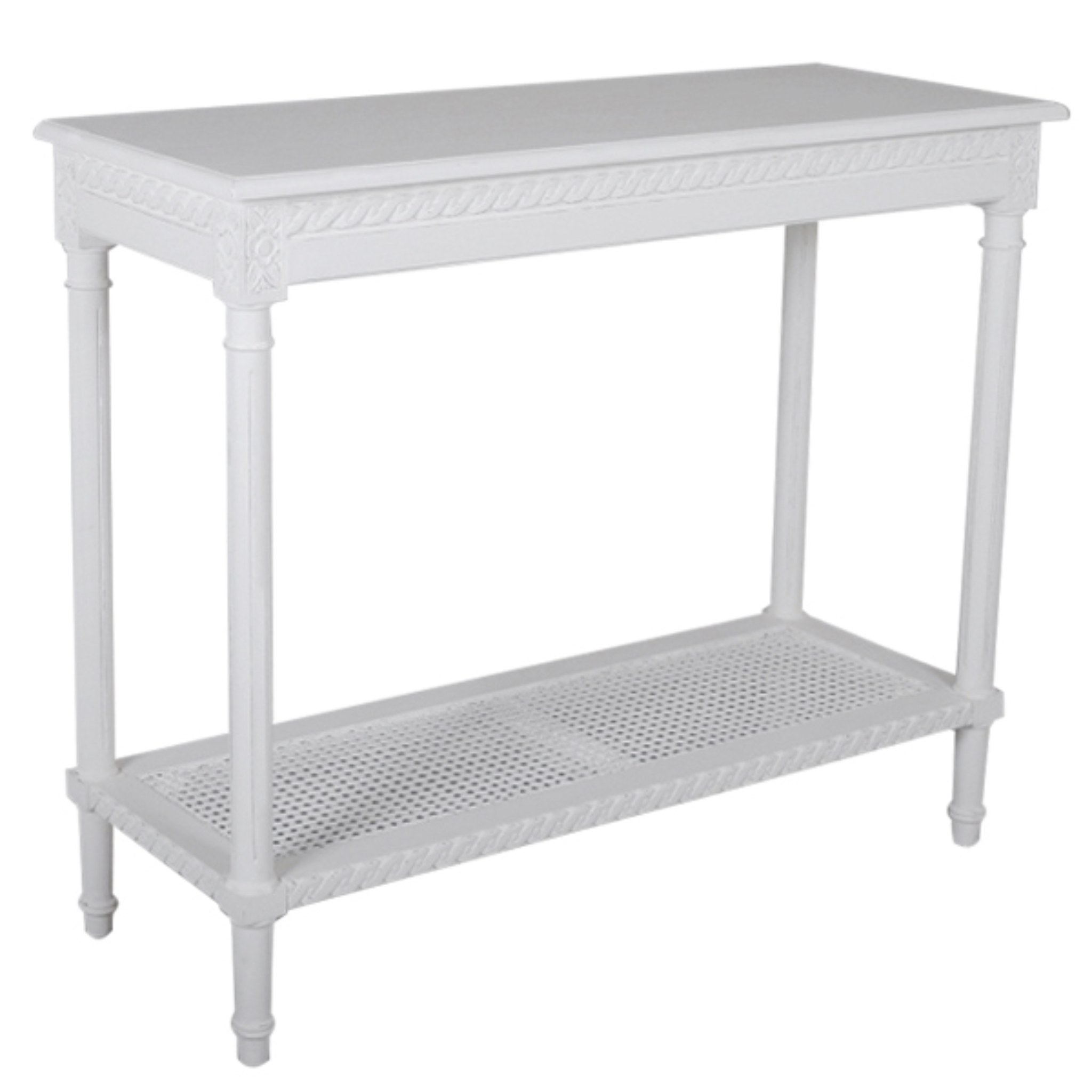 HAMPTONS CONSOLE WITH RATTAN SHELF -WHITE