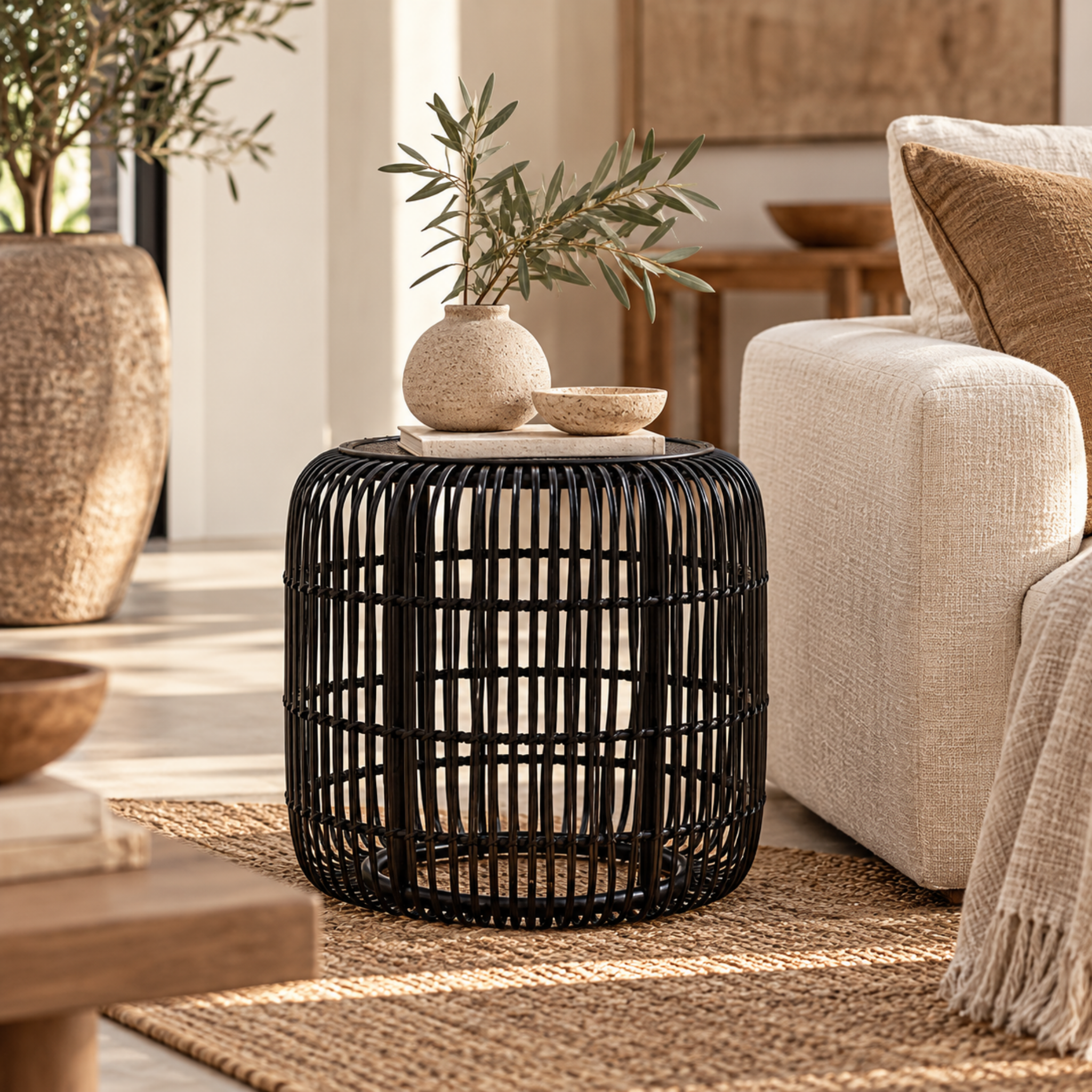 ORVELL RATTAN BAMBOO SIDE TABLE