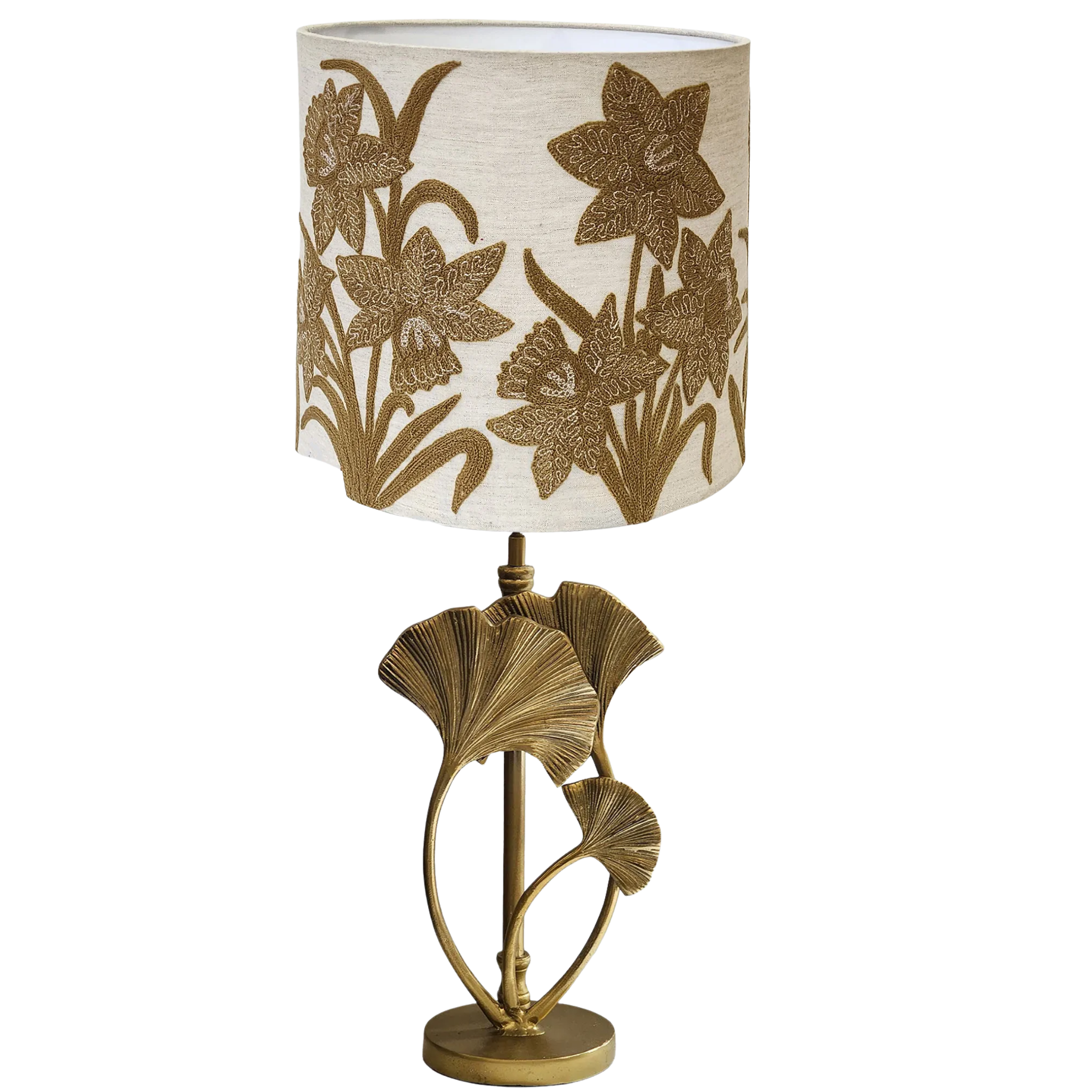 LOTUS LEAF TABLE LAMP WITH NARCISSUS BUTTERNUT LINEN SHADE