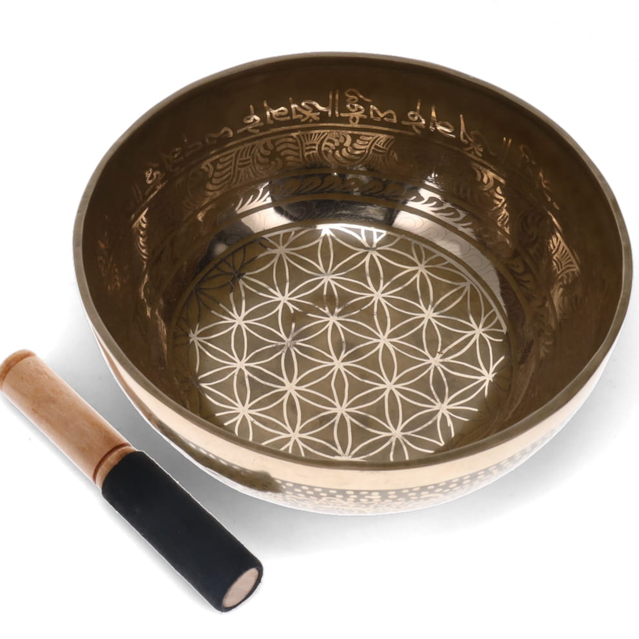 LARGE TIBETAN SINGING BOWL - HAND HAMMERED (BEATEN ) - FLOWER OF LIFE
