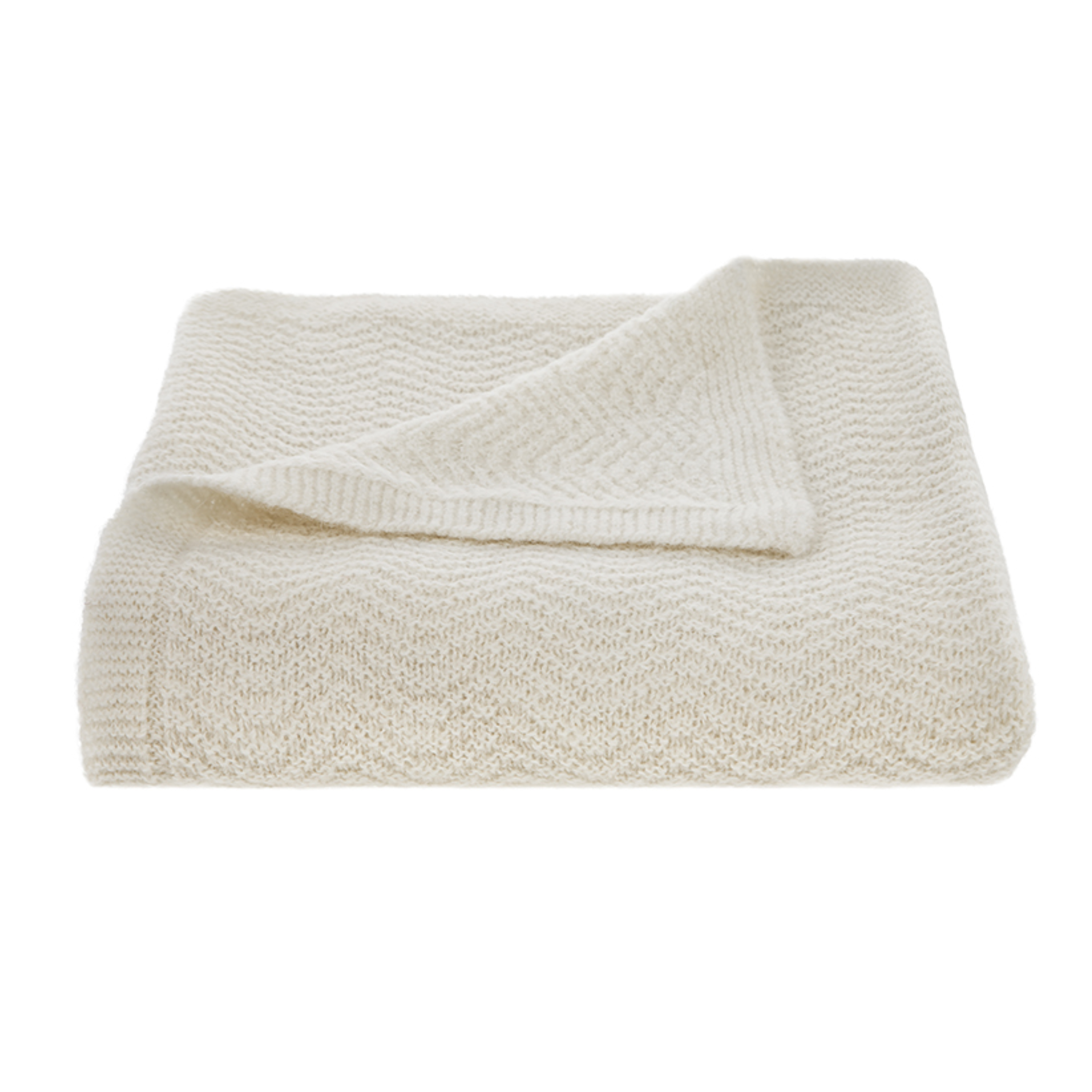 WAVE KNITTED THROW 100% WOOLLEN BABY ALPACA - CREAM