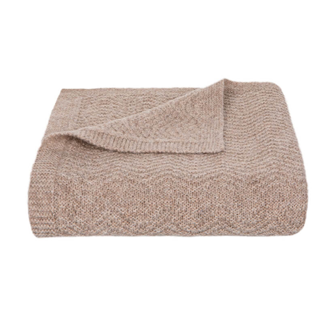 WAVE KNITTED THROW 100% WOOLLEN BABY ALPACA - TAUPE