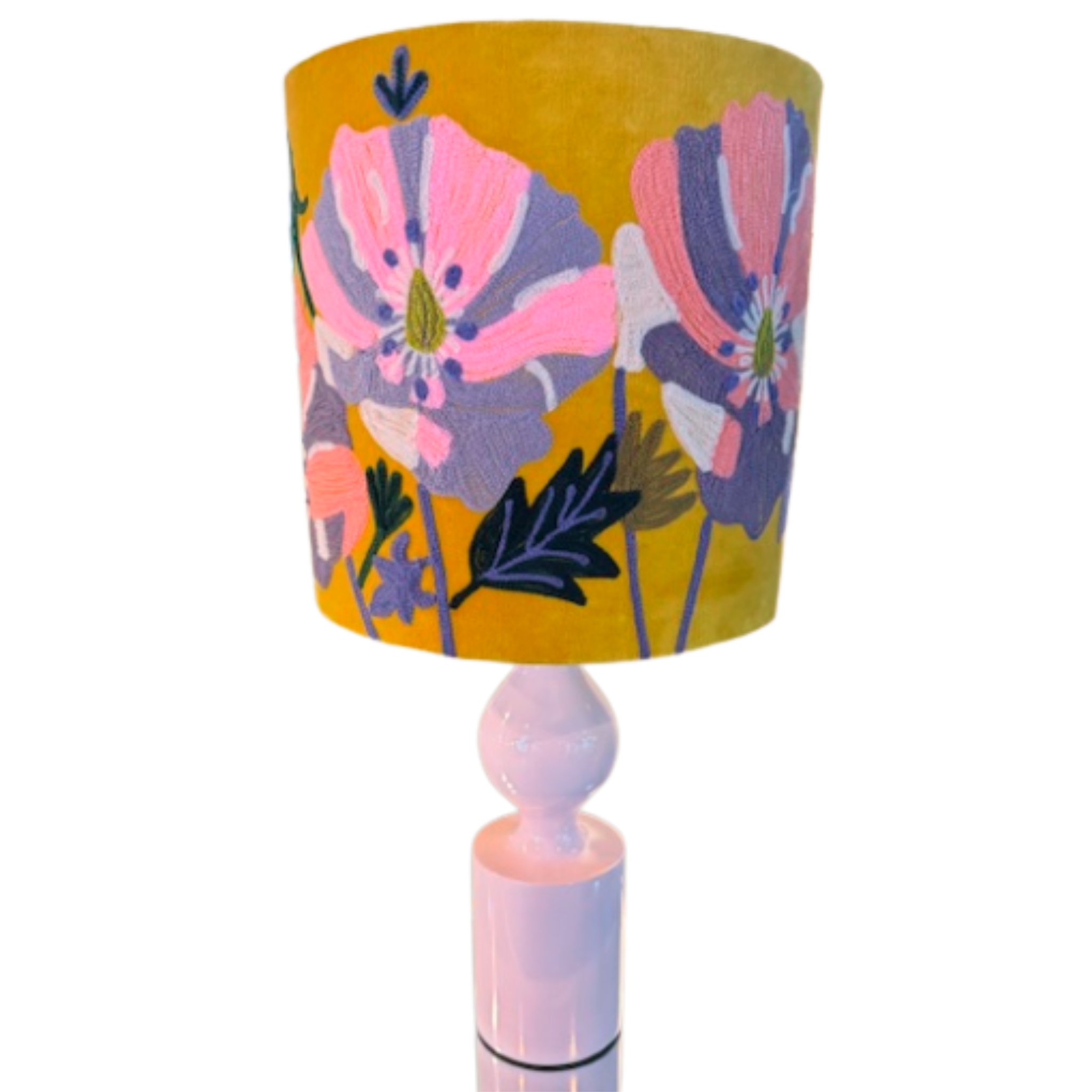 CAPRI PINK TABLE LAMP WITH VELVET WILDFLOWER EMBROIDERED SHADE
