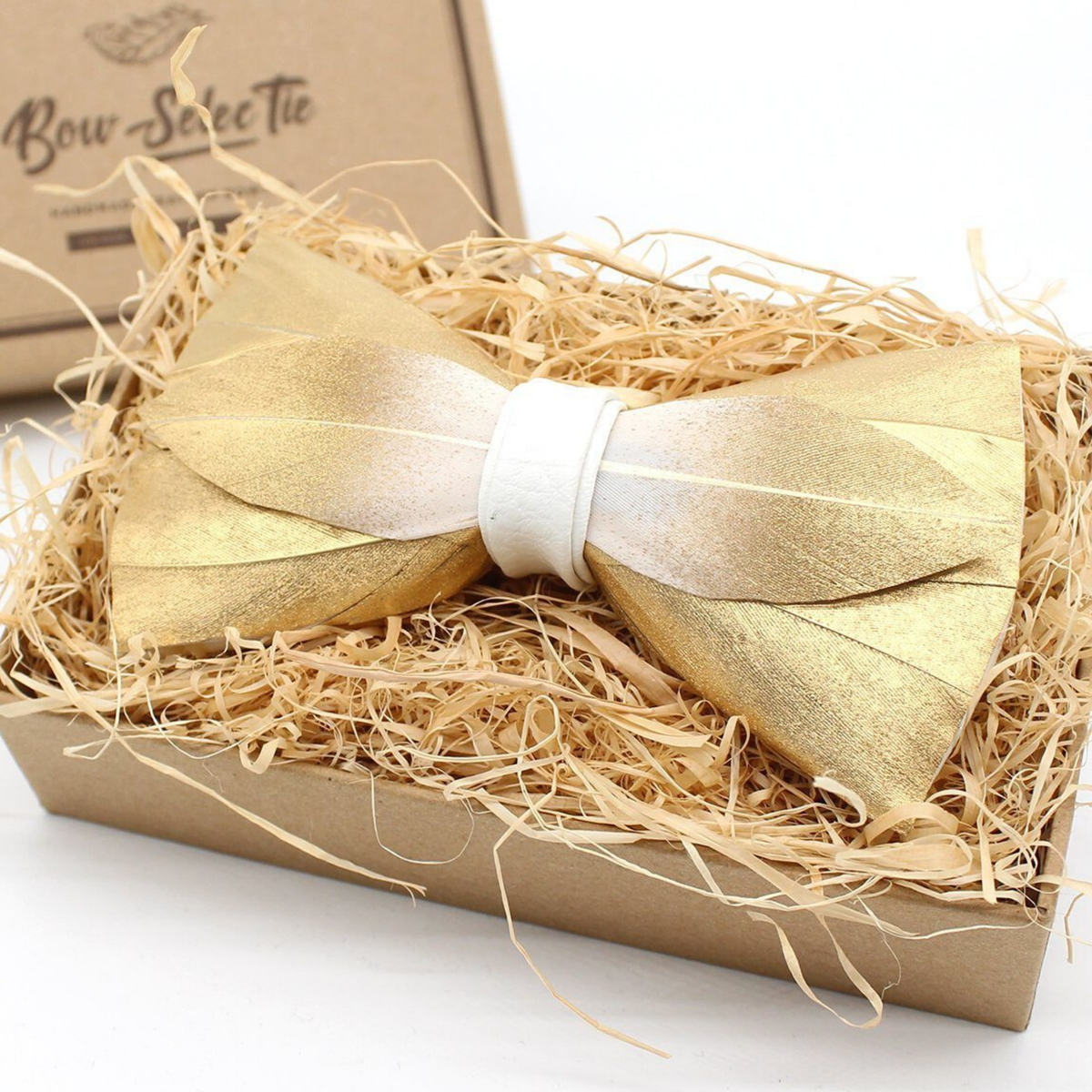 FEATHER BOW TIE GOLD HANDCRAFTED