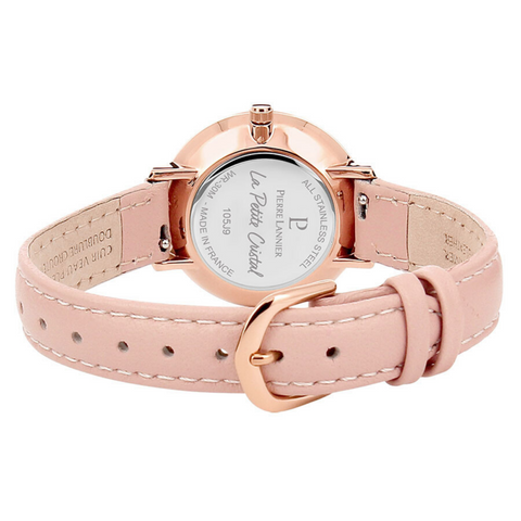 PIERRE LANNIER FRANCE LA PETITE ROSE GOLD PINK  SWAROVSKI DIAL/PINK LEATHER