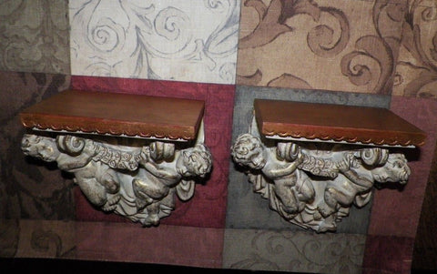 Pair of Vintage Cherub Angel Wall Shelves Hollywood Regency USA