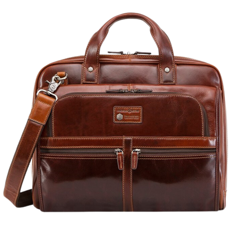 JEKYLL & HIDE LARGE MULTI COMPARTMENT BRIEFCASE- OXFORD TOBACCO