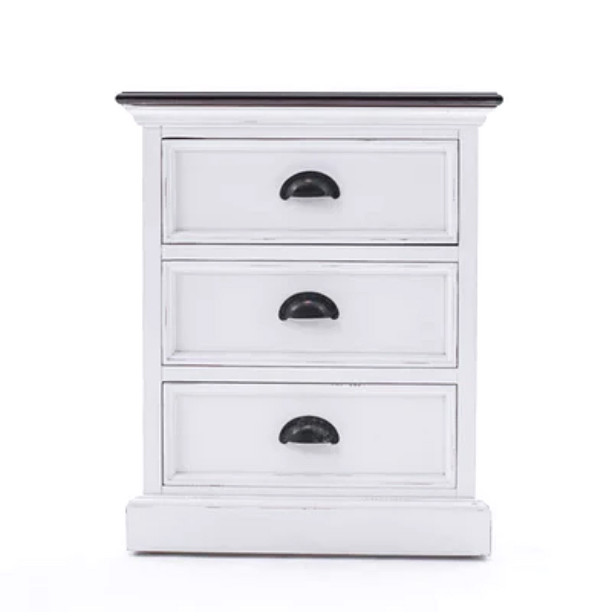 HALIFAX ACCENT 3 DRAWER BEDSIDE TABLE- WHITE & DK BROWN