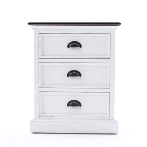 HALIFAX ACCENT 3 DRAWER BEDSIDE TABLE- WHITE & DK BROWN