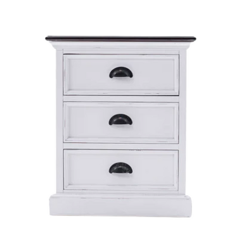 HALIFAX ACCENT 3 DRAWER BEDSIDE TABLE- WHITE & DK BROWN