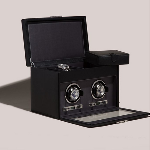 WOLF VICEROY DOUBLE WATCH WINDER WITH STORAGE - BLACK*
