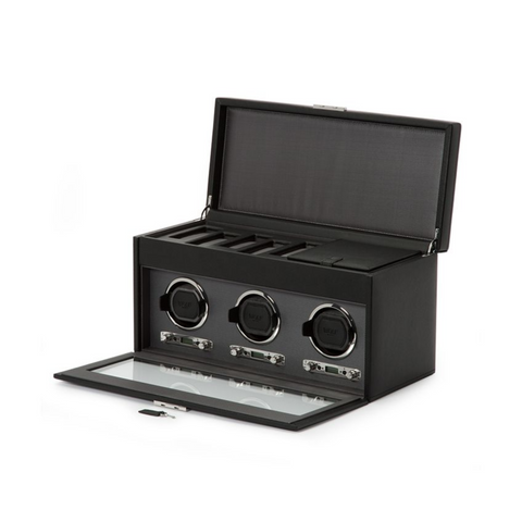 WOLF VICEROY TRIPLE WATCH WINDER WITH STORAGE - BLACK