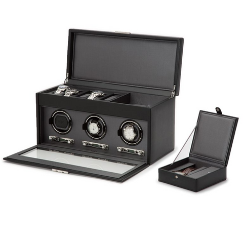 WOLF VICEROY TRIPLE WATCH WINDER WITH STORAGE - BLACK