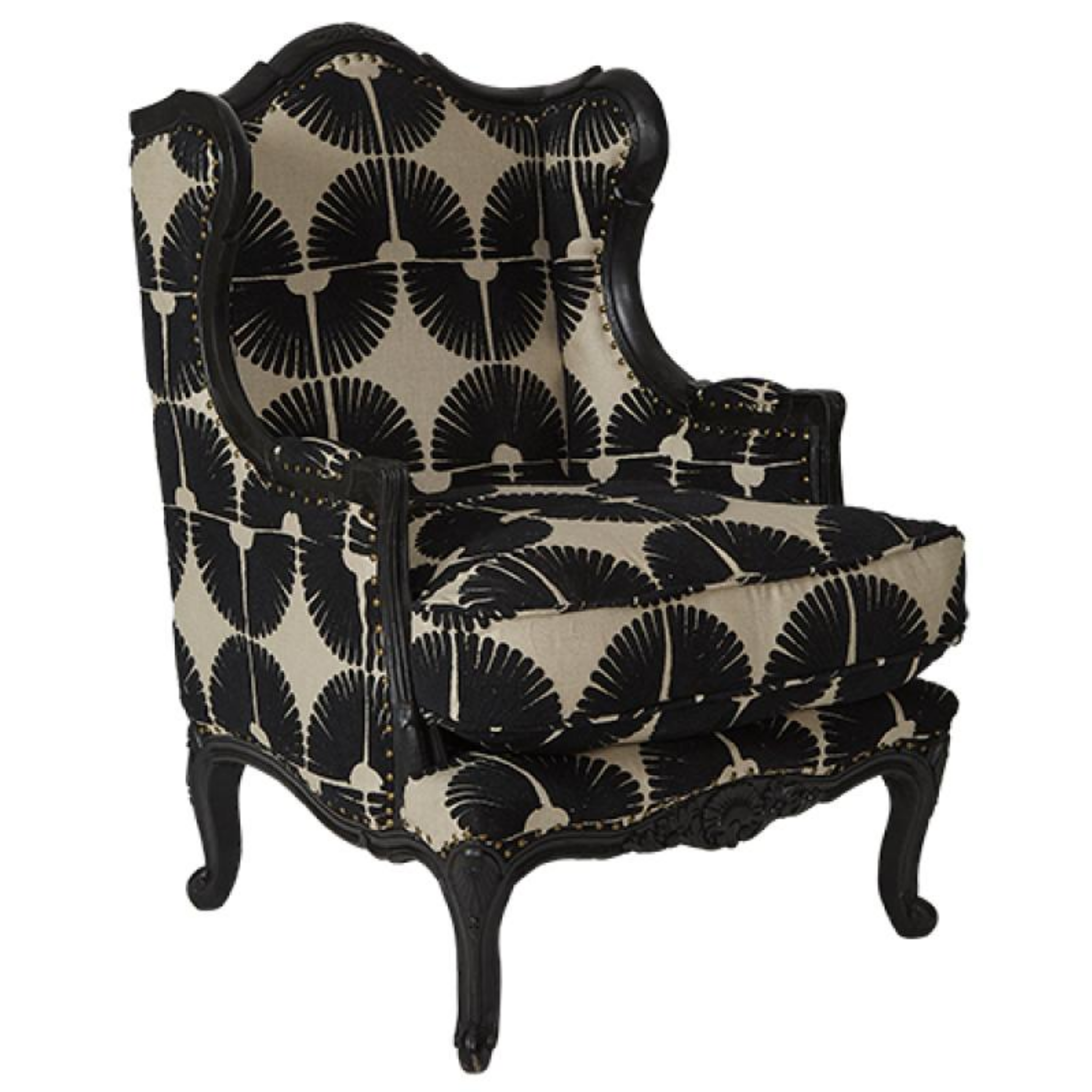 DESIGNER UPHOLSTERED ARMCHAIR - BLACK & NATURAL