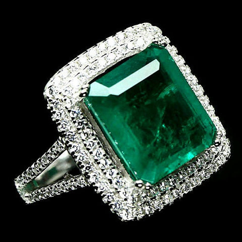 Octagon Cut Forest Green Doublet Emerald Ring. Size 'L'