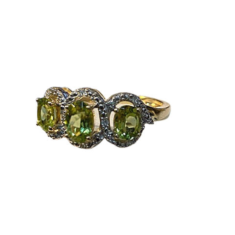 NATURAL PERIDOT WITH DIAMONDS - 9ct SOLID GOLD