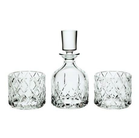 STACKABLE CRYSTAL DECANTER WHISKEY SET (1 DECANTER 2 GLASSES)