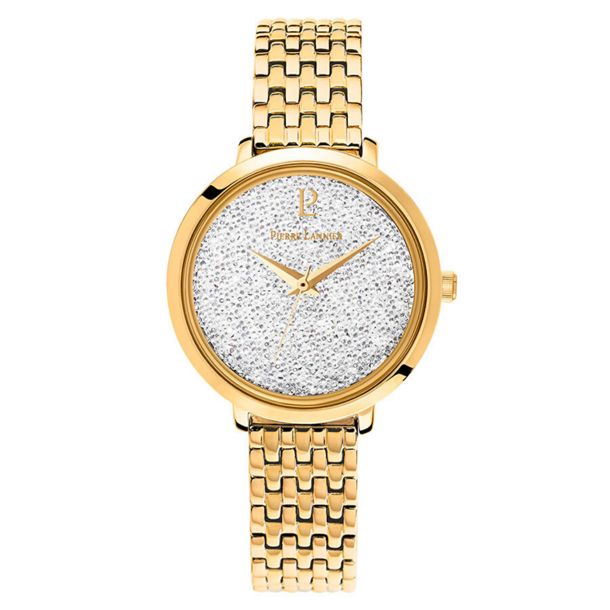 PIERRE LANNIER FRANCE LA PETITE GOLD WHITE SWAROVSKI DIAL/GOLD