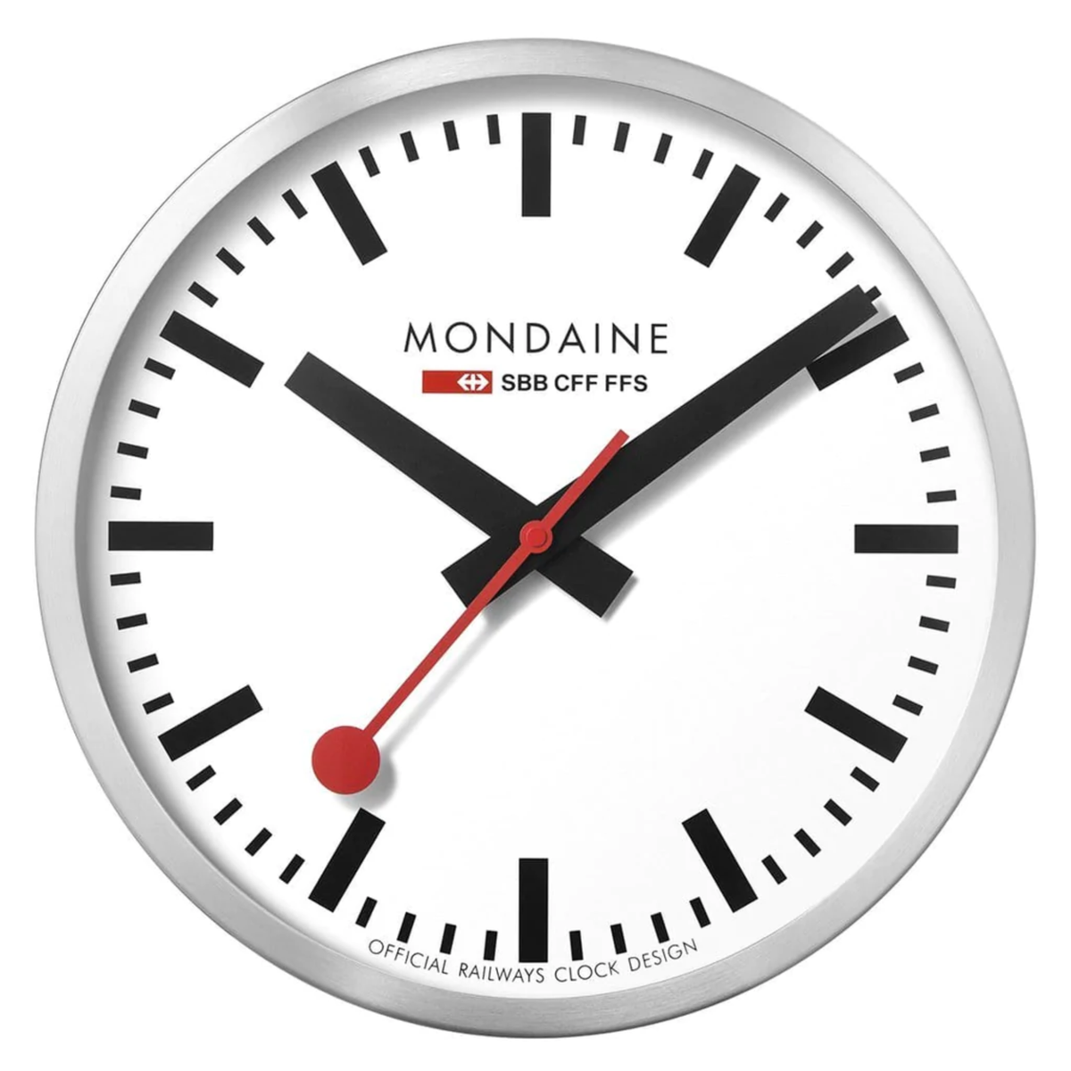 MONDAINE OFFICIAL SWISS RAILWAYS WALL CLOCK - BRUSHED SILVER 40CM